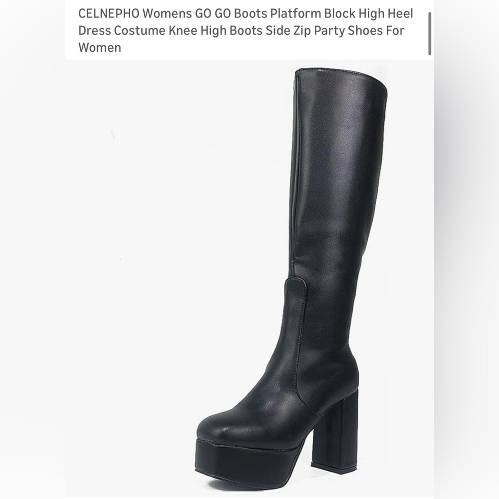 Black platform knee-high boots